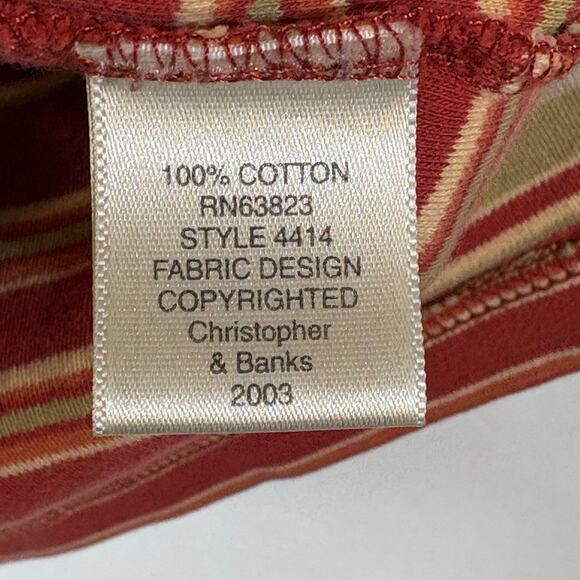 Y2K Red Olive Green Striped T-shirt Vintage Button Small Short Sleeve Top - Picture 8 of 8